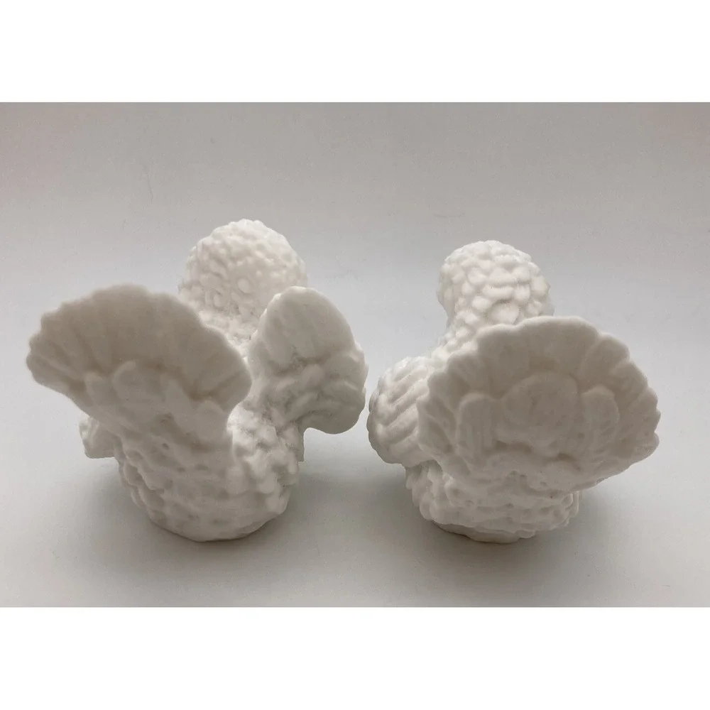 Pair Of White Bisque Italian Made White Doves Textured